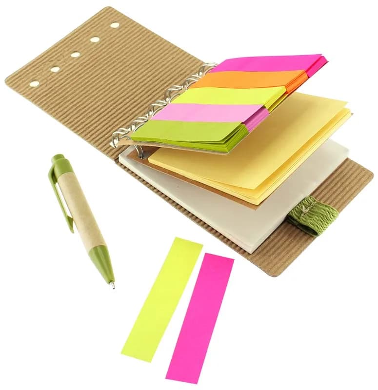 Memo Set Ecológico con Bolígrafo — 8 x 10.5 x 1.5 cm